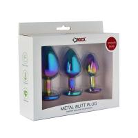 Noctis Taşlı Çok Renkli Çelik Anal Plug - 3 Boy Set